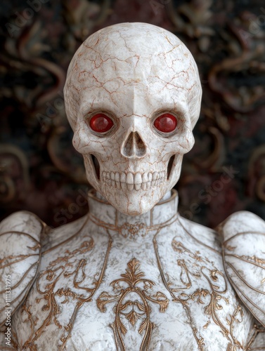 Ornate Skull with Glowing Red Eyes photo