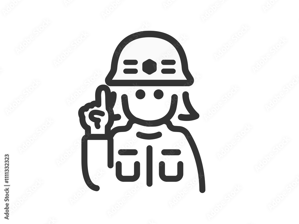説明する、救急隊員の女性のアイコン(線画)のイラスト 説明する、救急隊員の女性のアイコン(線画)のイラスト