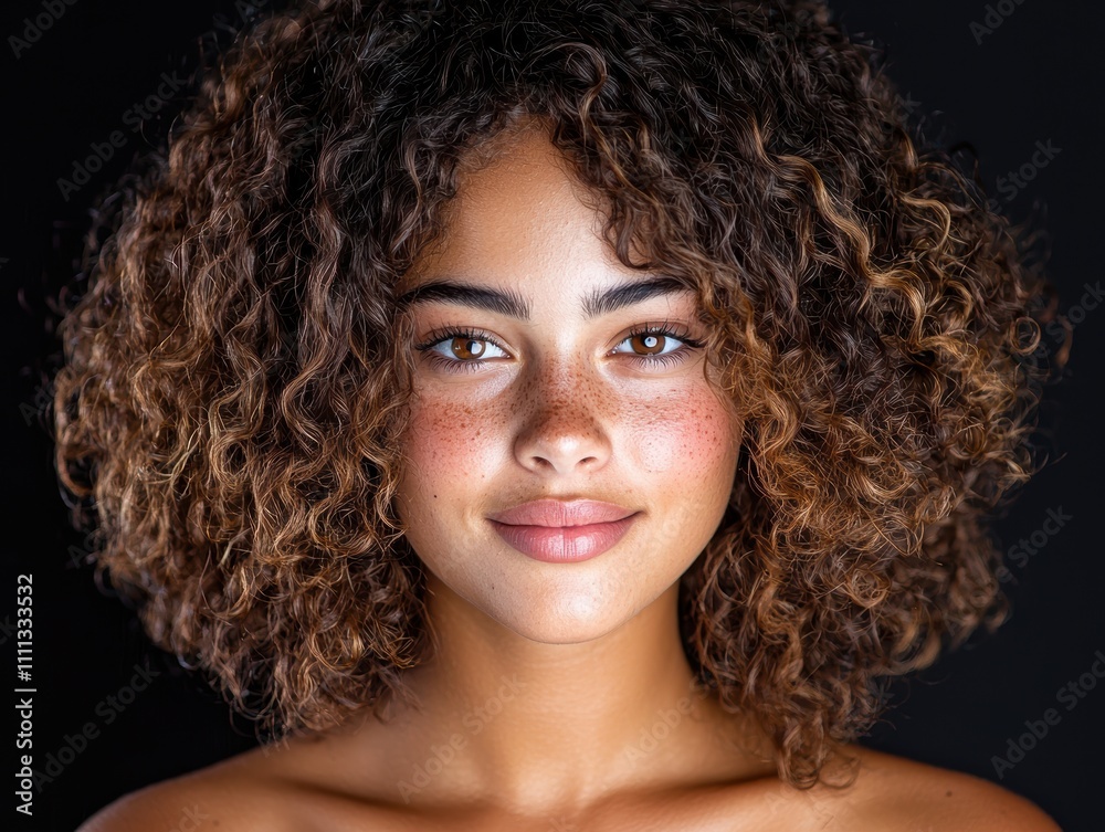 Captivating curly-haired woman with freckles Captivating curly-haired woman with freckles