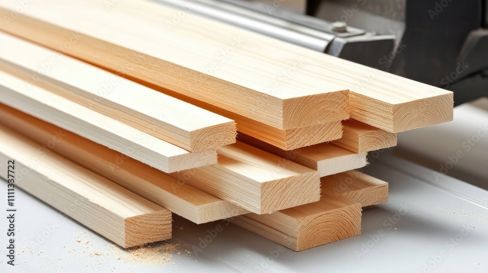 Stack of Smooth Wooden Planks on Workshop Table Ready for Use Stack of Smooth Wooden Planks on Workshop Table Ready for Use