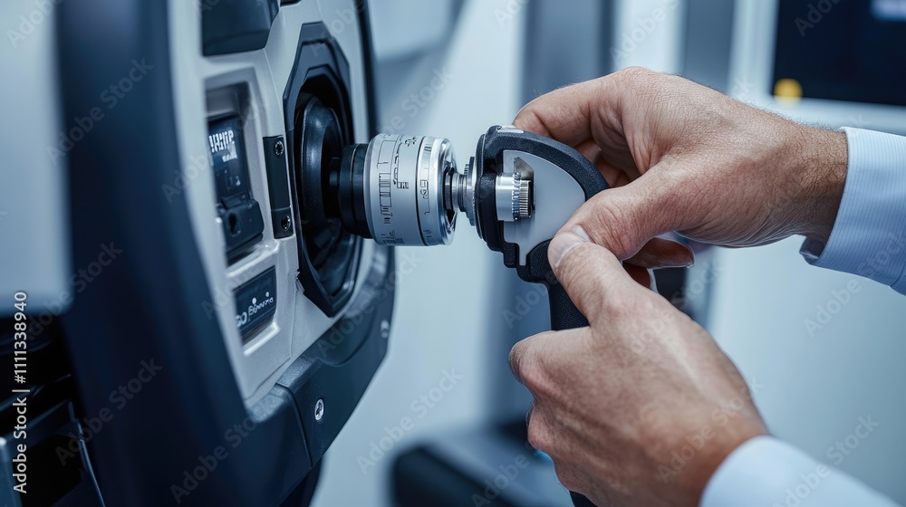 Precision Engineering: Hands Operating a Calibration Tool in Lab Precision Engineering: Hands Operating a Calibration Tool in Lab