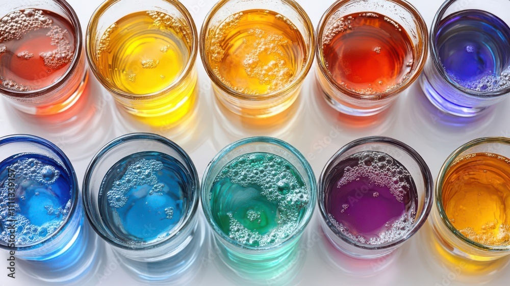 Element flat design top view theme chemical reaction water color vivid Element flat design top view theme chemical reaction water color vivid