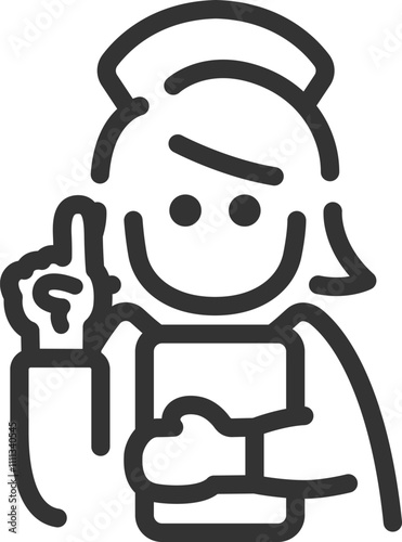 説明する、看護師の女性のアイコン（線画）のイラスト