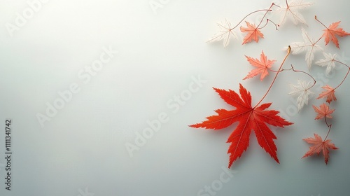 Vibrant red japanese maple leaf showcasing intricate detailing in a serene indoor environment captured in gigapixel quality for nature enthusiasts photo