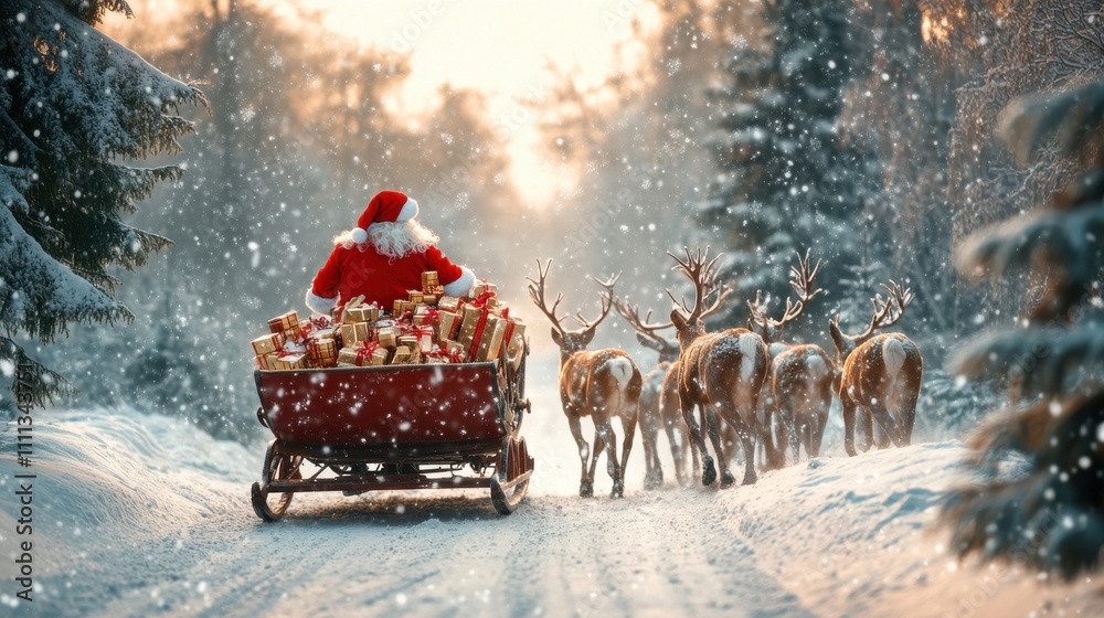 Santa in a Winter Wonderland with Reindeer Team Santa in a Winter Wonderland with Reindeer Team