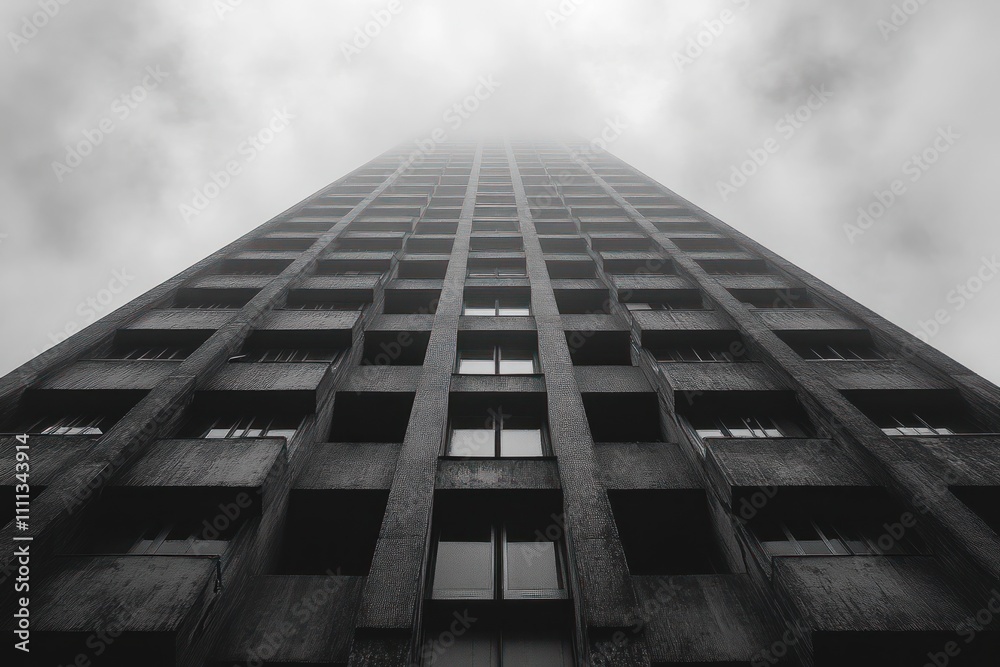 A Towering Building in a Foggy Sky A Towering Building in a Foggy Sky