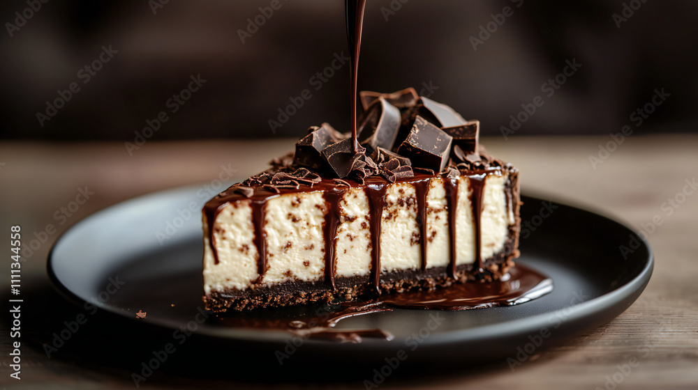 Decadent Chocolate Cheesecake Slice with Rich Toppings