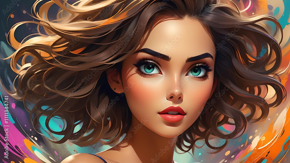 radiant essence: a woman beauty with curly hair and floral art radiant essence: a woman beauty with curly hair and floral art