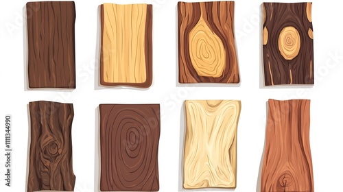 Vertical rectangular wooden plank illustration with a cartoon-style wood texture, featuring a natural and playful design for creative uses.