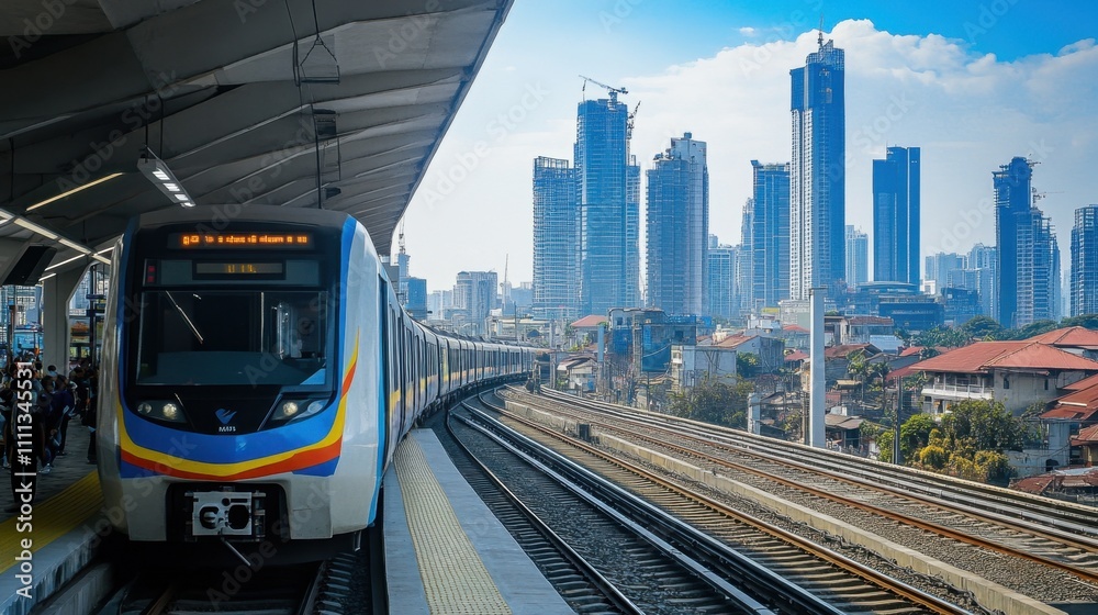 Naklejka premium Busy Jakarta MRT Station Platform Scene