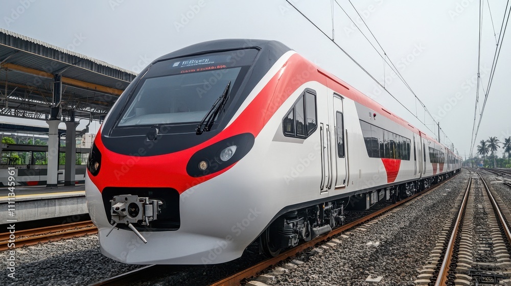 Fototapeta premium Sleek EMU Train Design at Station