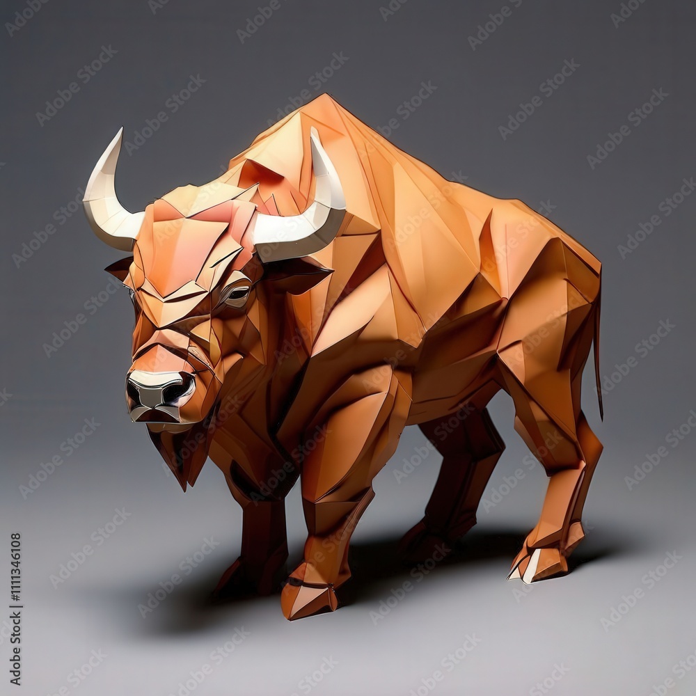 Obraz premium the AI Image Generator, Abstract Origami Bull Sculpture Against