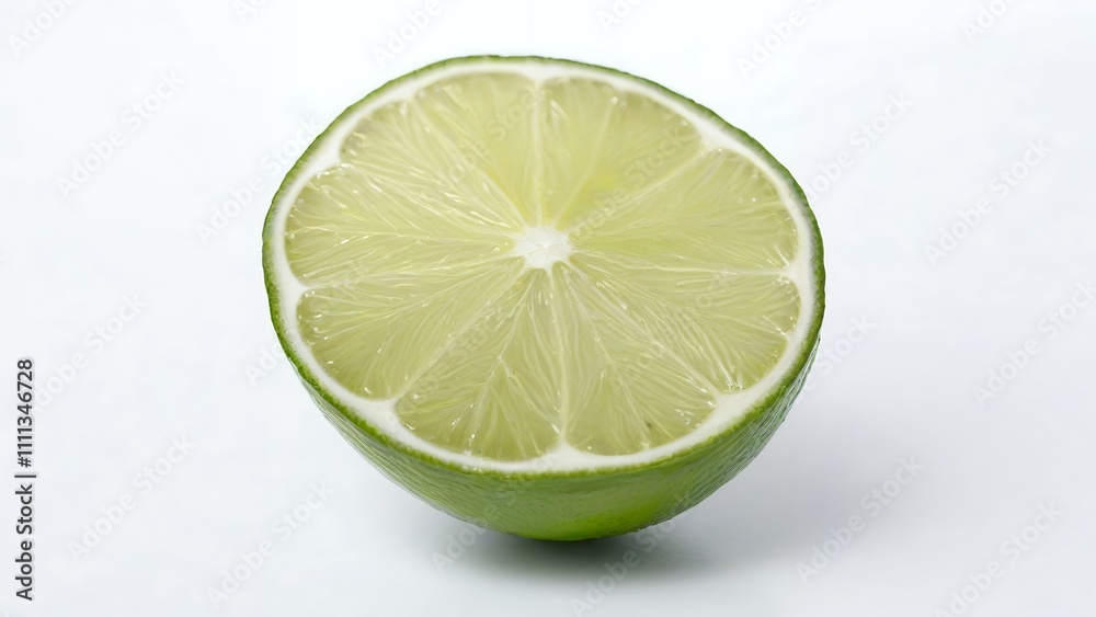 Half a lime, showing juicy segments on white background. Half a lime, showing juicy segments on white background.