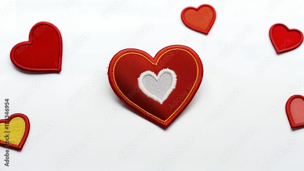 Obraz premium Red and yellow hearts on white background.