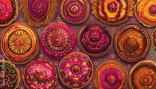 diwali festival sweets in detailed hand painted style