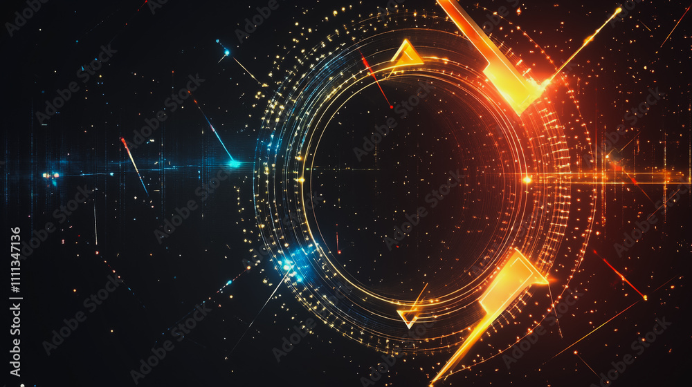 Fototapeta premium Abstract black background with Colorful geometric lines. Digital future technology . Abstract business connection of lines from nodes innovation of communication in the network.