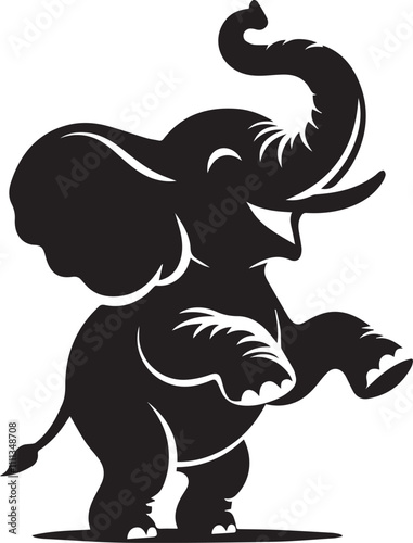 Elephant silhouette with a joyful expression trunk lifted high vector photo