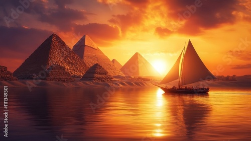 Sailboat Drifting on the Nile River at Sunset