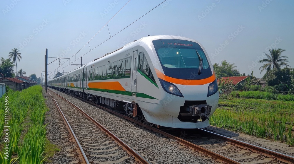 Naklejka premium Modern Train on High-Speed Railway in Indonesia