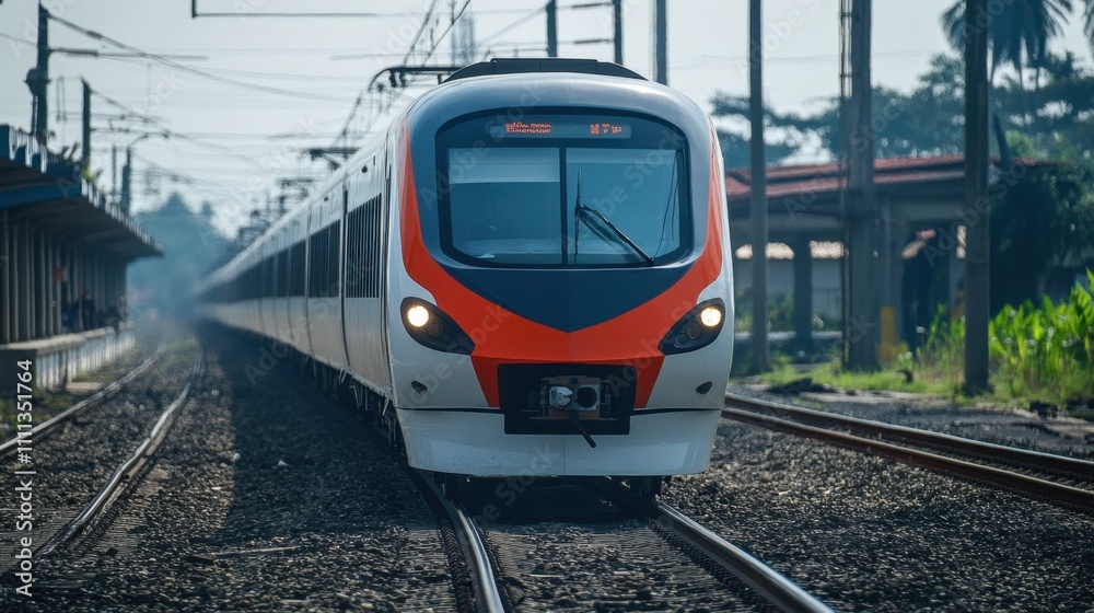 Modern Train Approaching Tegalluar Depot Station Modern Train Approaching Tegalluar Depot Station