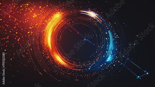 Abstract black background with Colorful circle lines. Digital future technology . Abstract business connection of lines from nodes innovation of communication in the network.