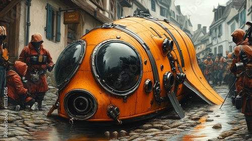 Wallpaper Mural Futuristic Spaceship Crashes in Medieval City Torontodigital.ca