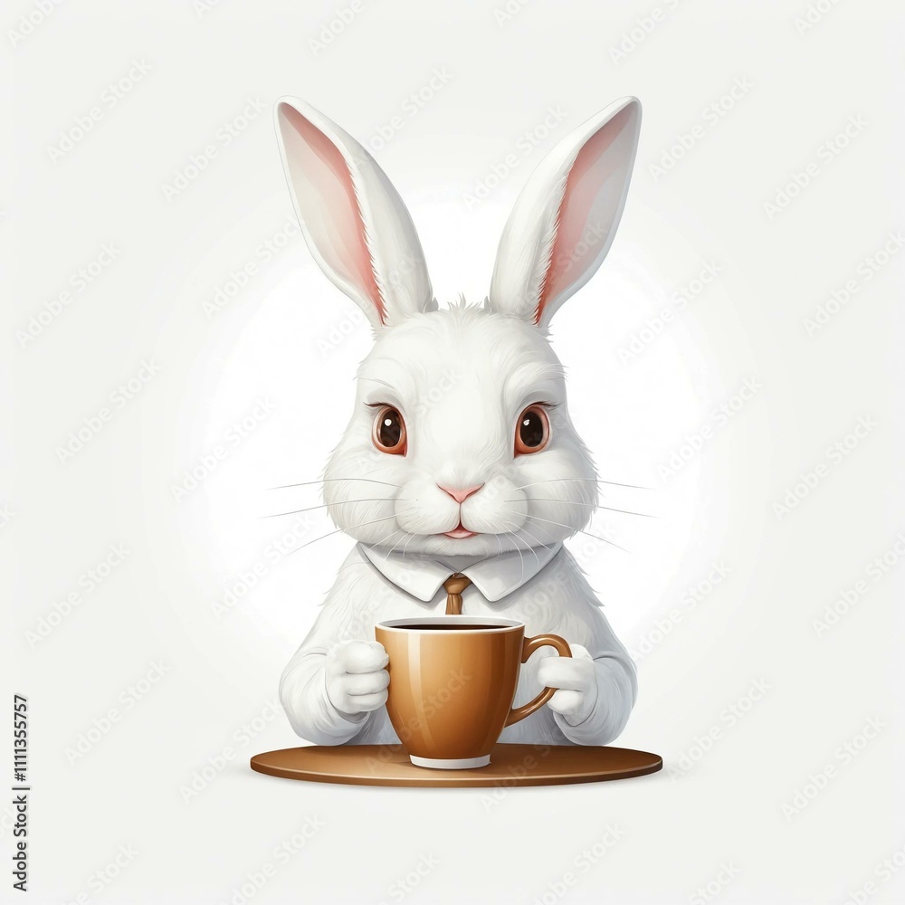 Fototapeta premium white rabbit in a white bowl