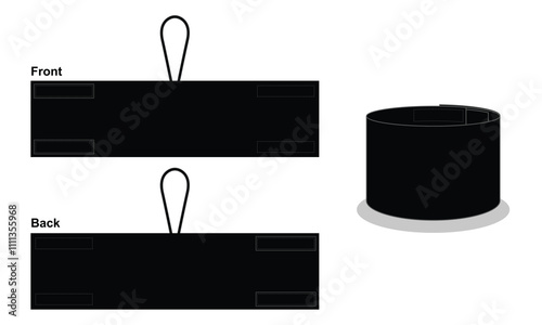 Blank Black Captain Armband Pattern Template on White Background. Front and Back Views, Vector File.