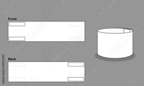 Blank White Captain Armband Pattern Template on Gray Background. Front and Back Views, Vector File.