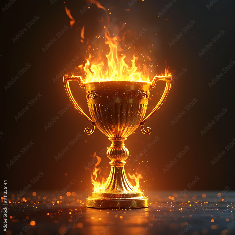 Golden Trophy with Flame Design – Symbol of Victory, passion, achievement and Excellence. Golden Trophy with Flame Design – Symbol of Victory, passion, achievement and Excellence.