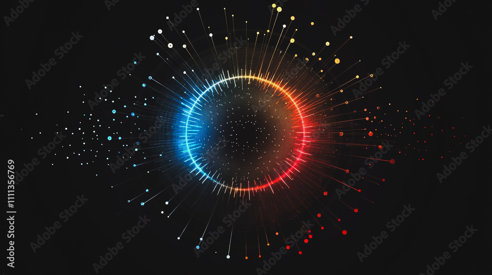 Abstract black background with Colorful circle lines. Digital future technology . Abstract business connection of lines from nodes innovation of communication in the network. Abstract black background with Colorful circle lines. Digital future technology . Abstract business connection of lines from nodes innovation of communication in the network.