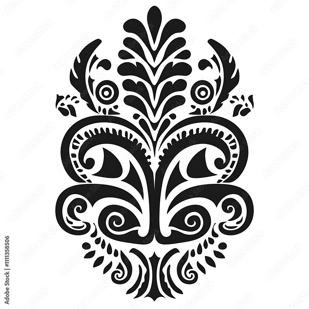 Elegant Black and White Damask Floral Design Element. Elegant Black and White Damask Floral Design Element.