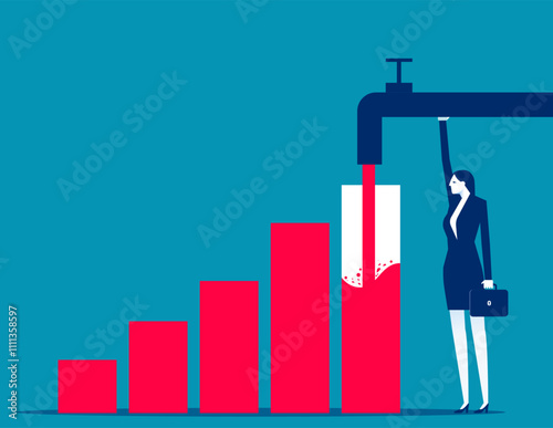Businesswoman with water pipe. Business with wealth vector flat style