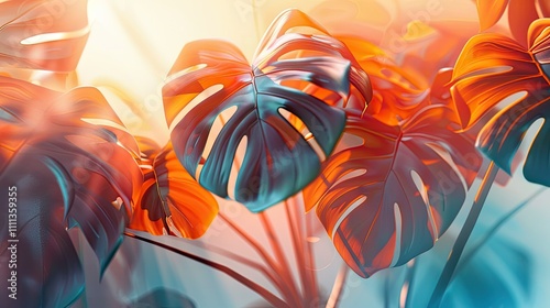 Abstract tropical leaves with gradient light effects