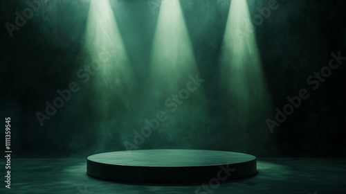 Green Cylindrical Bright Stage Elegant Promotion of Products in Room A Green Stand in Bright Studio contemporary Space with Lighting for Branding Luxury Cylindrical Teal Platform for Modern Marketing