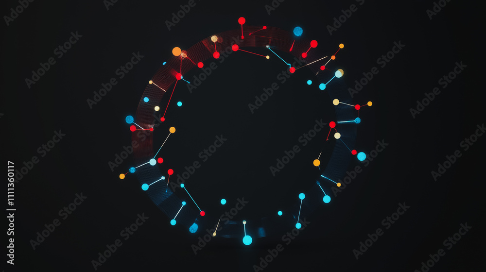 Abstract black background with Colorful circle lines. Digital future technology . Abstract business connection of lines from nodes innovation of communication in the network. Abstract black background with Colorful circle lines. Digital future technology . Abstract business connection of lines from nodes innovation of communication in the network.