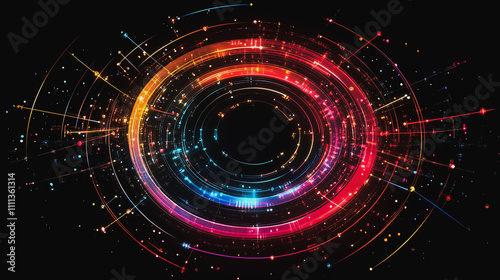 Abstract black background with Colorful circle lines. Digital future technology . Abstract business connection of lines from nodes innovation of communication in the network.