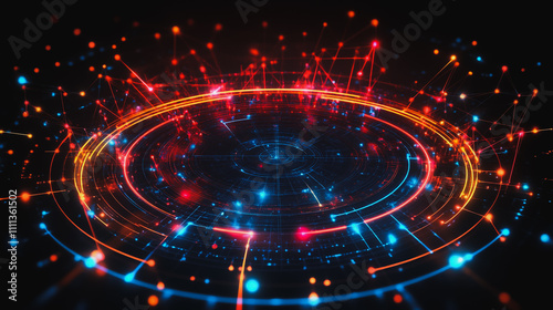 Abstract black background with Colorful circle lines. Digital future technology . Abstract business connection of lines from nodes innovation of communication in the network.