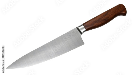 kitchen knife with a sharp stainless steel blade and an ergonomic wooden isolated on transparent background photo