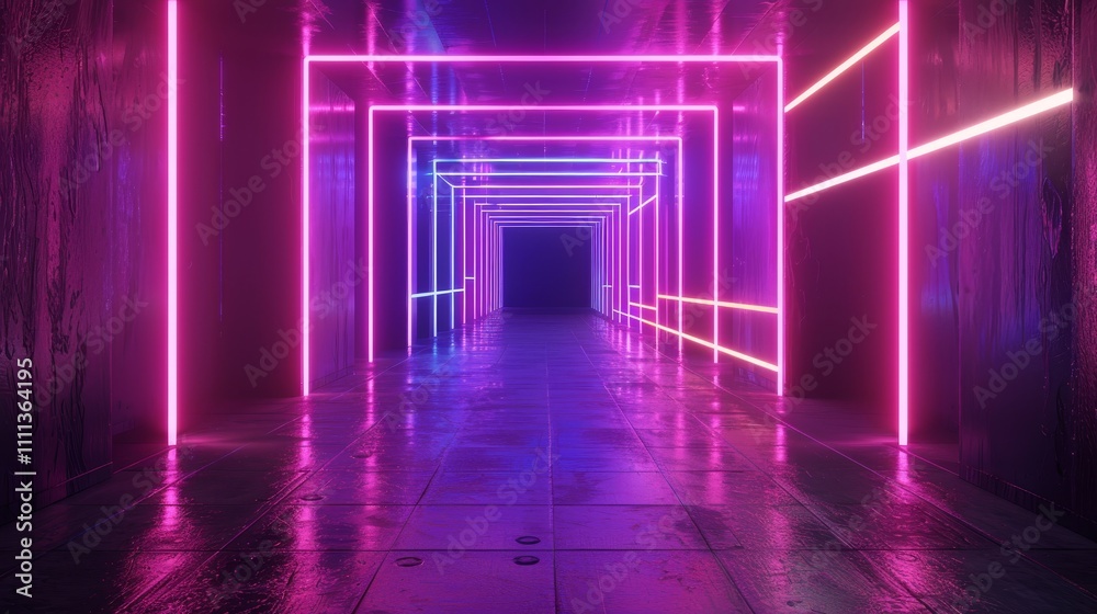 Vibrant neon lights create a mesmerizing spectacle in a dark futuristic corridor, ideal for backgrounds and wallpapers Vibrant neon lights create a mesmerizing spectacle in a dark futuristic corridor, ideal for backgrounds and wallpapers