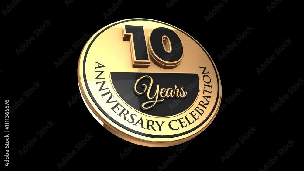 10 years, 10th anniversary logo, loop, looped video in 3D Gold with Alpha channel, isolated transparent background 10 years, 10th anniversary logo, loop, looped video in 3D Gold with Alpha channel, isolated transparent background