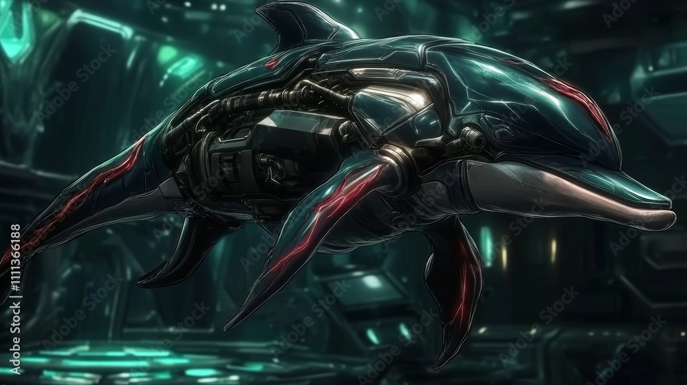 Cybernetic Dolphin in Futuristic Setting Cybernetic Dolphin in Futuristic Setting