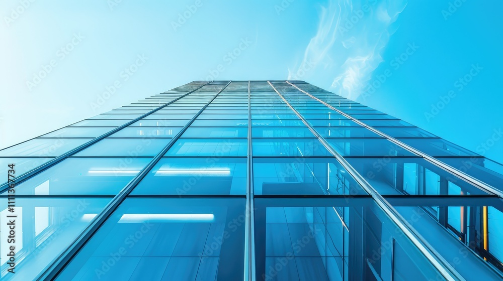 Architectural detail of a modern skyscraper's glass corner Architectural detail of a modern skyscraper's glass corner