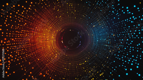 Abstract black background with Colorful circle lines. Digital future technology . Abstract business connection of lines from nodes innovation of communication in the network.