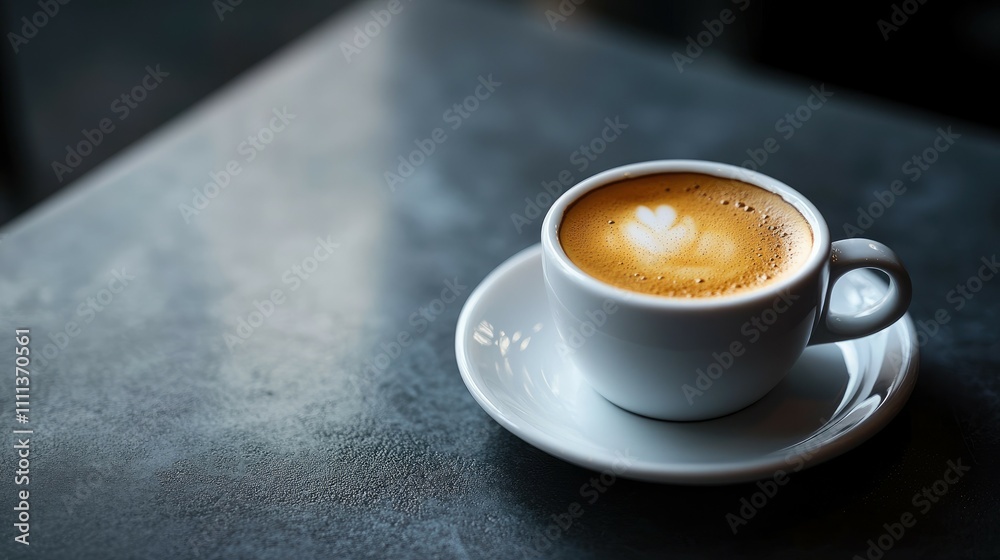 Latte art in a white cup on a table. Latte art in a white cup on a table.
