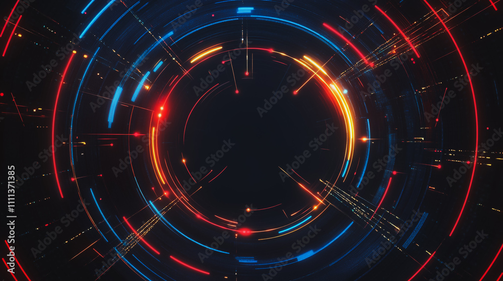 Abstract black background with Colorful circle lines. Digital future technology . Abstract business connection of lines from nodes innovation of communication in the network. Abstract black background with Colorful circle lines. Digital future technology . Abstract business connection of lines from nodes innovation of communication in the network.