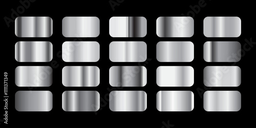 Silver gradient set. Metallic foil texture background. Elegant silver swatch palette collection, Realistic silver, gradient mesh,High resolution. A creative element for your design or logo and website