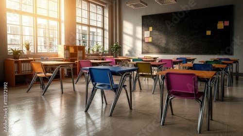 Innovative learning space classroom interior design educational environment sunlit view engaging atmosphere for students