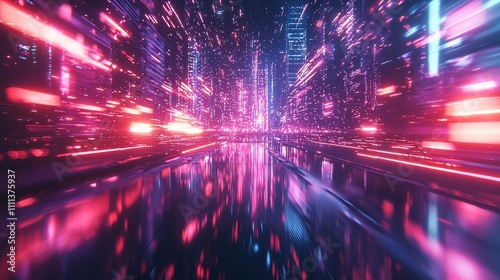 A futuristic cyberpunk city glowing with iridescent neon lights  high contrast  and ultra-detailed reflections  capturing the essence of advanced urban technology in a vibrant  immersive night scene.