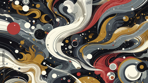 abstract illustration with a combination of red, black and gold with a flowing pattern